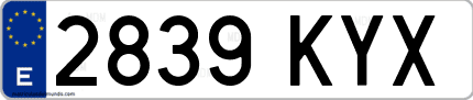 Ejemplo de matrícula de coche ordinaria 2839 KYX