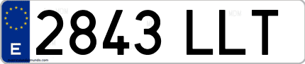 Ejemplo de matrícula de coche ordinaria 2843 LLT