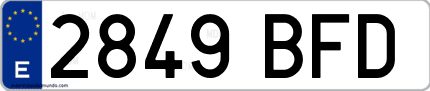 Ejemplo de matrícula de coche ordinaria 2849 BFD