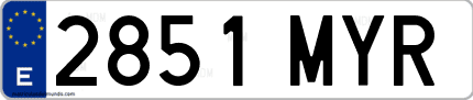 Ejemplo de matrícula de coche ordinaria 2851 MYR