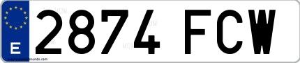 Ejemplo de matrícula española 2874 FCW