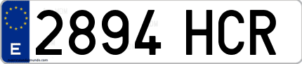 Ejemplo de matrícula de coche ordinaria 2894 HCR