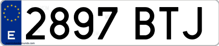 Ejemplo de matrícula de coche ordinaria 2897 BTJ