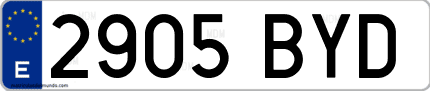 Ejemplo de matrícula de coche ordinaria 2905 BYD