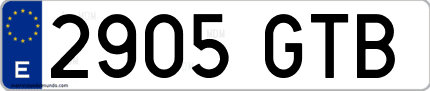 Ejemplo de matrícula de coche ordinaria 2905 GTB