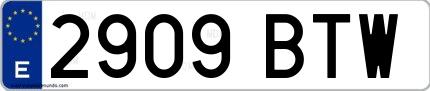 Ejemplo de matrícula española 2909 BTW