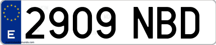 Ejemplo de matrícula de coche ordinaria 2909 NBD