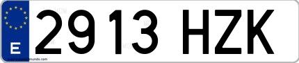 Ejemplo de matrícula española 2913 HZK