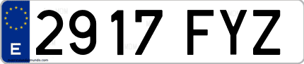 Ejemplo de matrícula de coche ordinaria 2917 FYZ