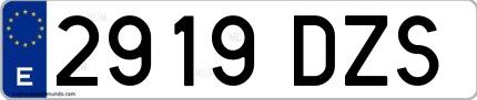 Ejemplo de matrícula de coche ordinaria 2919 DZS