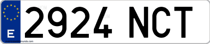 Ejemplo de matrícula de coche ordinaria 2924 NCT