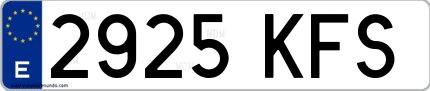 Ejemplo de matrícula de coche ordinaria 2925 KFS