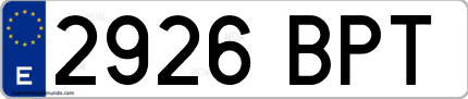 Ejemplo de matrícula de coche ordinaria 2926 BPT