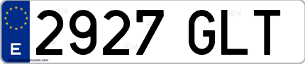 Ejemplo de matrícula de coche ordinaria 2927 GLT