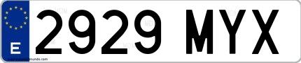 Ejemplo de matrícula de coche ordinaria 2929 MYX