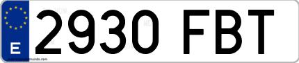 Ejemplo de matrícula de coche ordinaria 2930 FBT