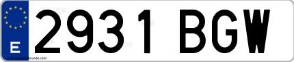 Ejemplo de matrícula española 2931 BGW