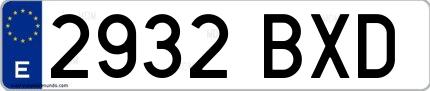Ejemplo de matrícula de coche ordinaria 2932 BXD