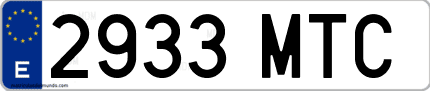Ejemplo de matrícula de coche ordinaria 2933 MTC