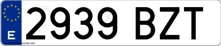 Ejemplo de matrícula española 2939 BZT