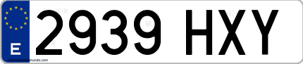 Ejemplo de matrícula de coche ordinaria 2939 HXY