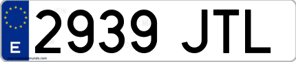 Ejemplo de matrícula de coche ordinaria 2939 JTL