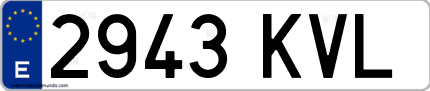 Ejemplo de matrícula de coche ordinaria 2943 KVL