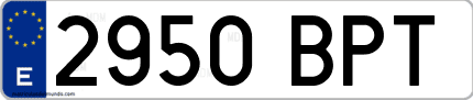 Ejemplo de matrícula de coche ordinaria 2950 BPT