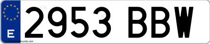 Ejemplo de matrícula española 2953 BBW