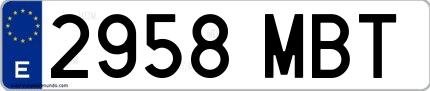 Ejemplo de matrícula española 2958 MBT