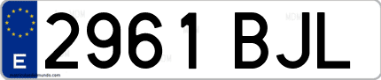 Ejemplo de matrícula de coche ordinaria 2961 BJL
