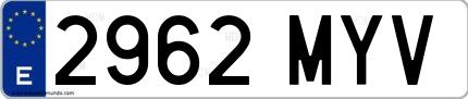 Ejemplo de matrícula de coche ordinaria 2962 MYV