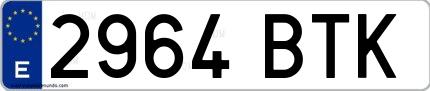 Ejemplo de matrícula española 2964 BTK