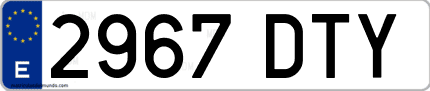 Ejemplo de matrícula de coche ordinaria 2967 DTY