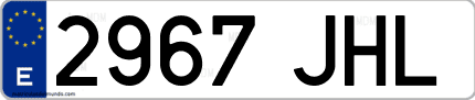 Ejemplo de matrícula de coche ordinaria 2967 JHL