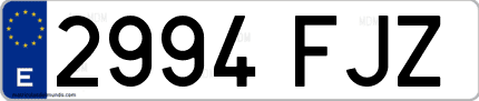 Ejemplo de matrícula de coche ordinaria 2994 FJZ