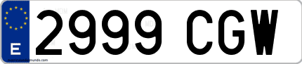 Ejemplo de matrícula de coche ordinaria 2999 CGW