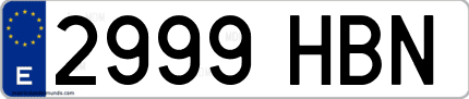 Ejemplo de matrícula de coche ordinaria 2999 HBN