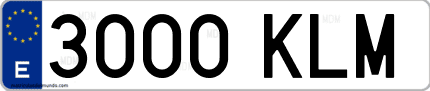 Ejemplo de matrícula de coche ordinaria 3000 KLM