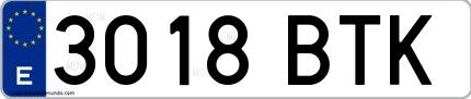 Ejemplo de matrícula española 3018 BTK