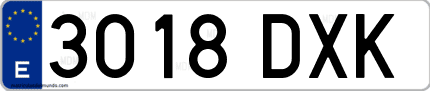 Ejemplo de matrícula de coche ordinaria 3018 DXK