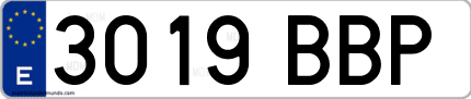 Ejemplo de matrícula de coche ordinaria 3019 BBP