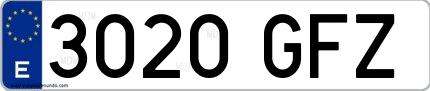 Ejemplo de matrícula española 3020 GFZ