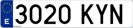 Ejemplo de matrícula de coche ordinaria 3020 KYN