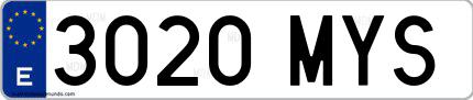 Ejemplo de matrícula española 3020 MYS