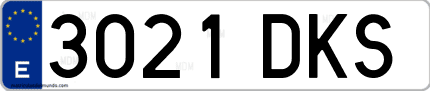 Ejemplo de matrícula de coche ordinaria 3021 DKS
