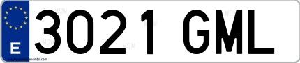 Ejemplo de matrícula española 3021 GML