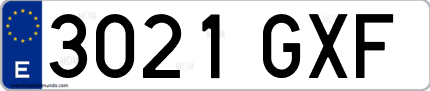 Ejemplo de matrícula de coche ordinaria 3021 GXF