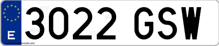 Ejemplo de matrícula de coche ordinaria 3022 GSW