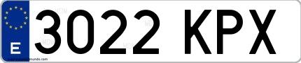 Ejemplo de matrícula española 3022 KPX
